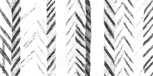 Black and white distressed herringbone pattern with brush strokes abstract background