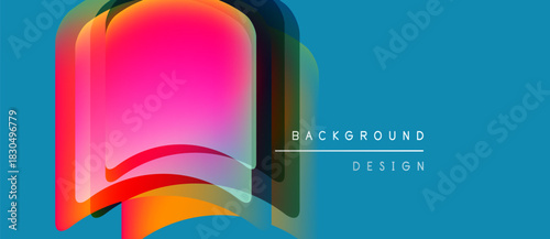 Abstract vibrant layers create modern design. Blue backdrop complements colorful shapes, offering dynamic visual experience.