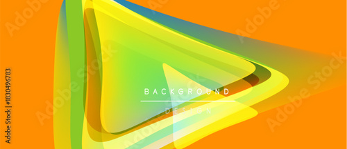 Abstract design features vibrant orange, yellow, green layers. Shapes overlap creating dynamic visual effect. Text reads background design.