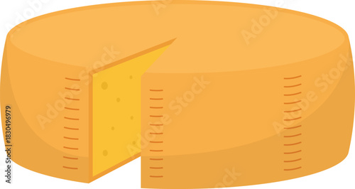 Cheese Wheel with Slice Cut Flat Illustration. Clean Icon Design Element on Isolated White Background