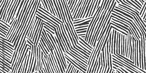 Black and white abstract brush stroke geometric pattern background vector