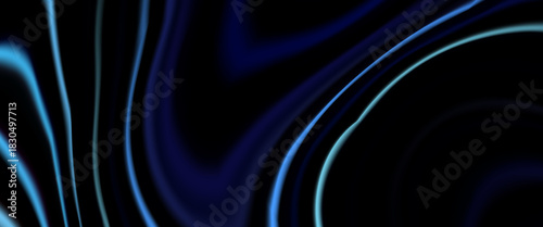 Dark abstract vector background with flowing blue and cyan neon lines, creating a sleek, modern, and futuristic fluid wave design.