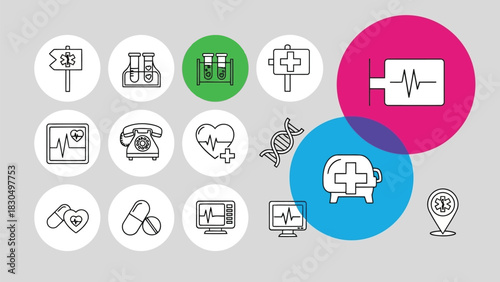 Vector illustration of medical icons set collection of linear vector icons related to medicine, healthcare, and medical equipment
