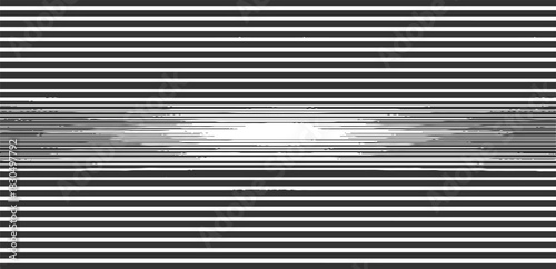 Black and white horizontal stripes converging to a bright white center abstract background