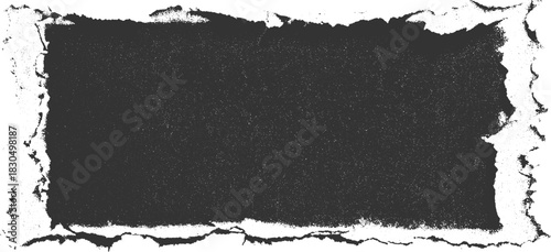 Dark grey rectangle with torn paper border and grainy texture background