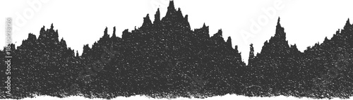 Jagged dark grey silhouette of mountain peaks against white background vector