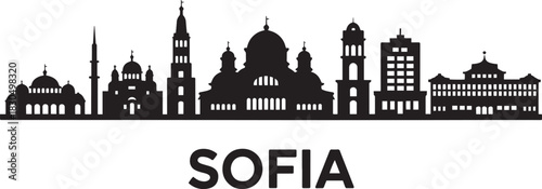 Black vector silhouette sofia bulgaria cityscape detailed urban skyline illustration background icon