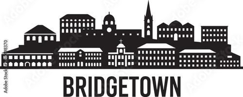 Bridgetown barbados cityscape silhouette vector drawing showing caribbean historic architectural landmarks