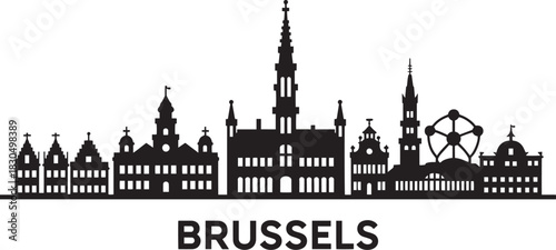 Brussels belgium cityscape silhouette black vector illustration landmark background for travel poster.