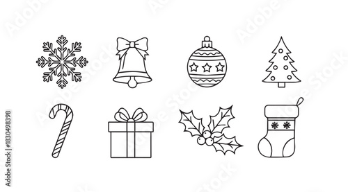 Collection of hand drawn christmas ornaments and symbols silhouette