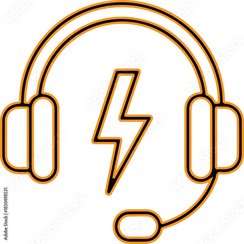 Headphones with lightning bolt symbol for energy and sound
