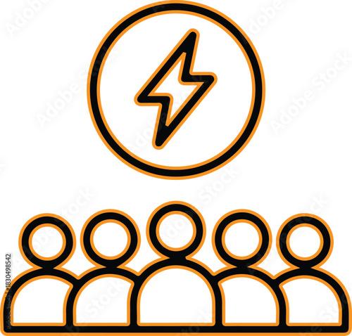 Group of people with a lightning bolt symbol above them