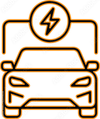 Electric car charging with lightning bolt symbol icon