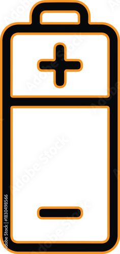 Simple line art icon of a battery with plus and minus symbols