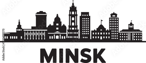 Minsk belarus cityscape silhouette vector showing prominent eastern european architectural landmarks