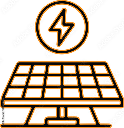 Solar panel and lightning bolt icon for renewable energy concept