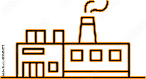 Simple line art illustration of a factory building with smoke