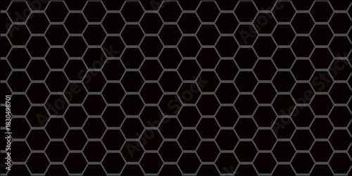 Seamless metallic honeycomb or hexagonal grid pattern forms a dark geometric structure texture wallpaper design and illustration backdrop