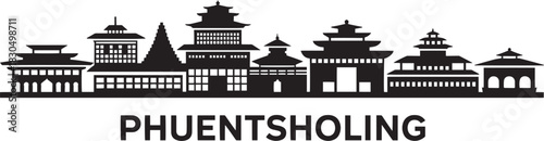 Phuentsholing bhutan city skyline silhouette vector illustration horizontal banner template design