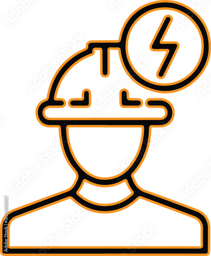 Electrician wearing hard hat with lightning bolt symbol