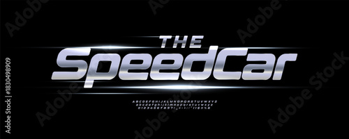 Speed Car Race Font Logo Alphabet Vector Steel Letters Set Automotive Typography, Dynamic Typographic Title Text, Typo Poster Headline, Type Symbol Logotype, Racing Sans Serif Fonts. Vector Typeface