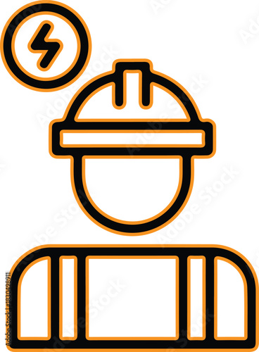 Electrician wearing hard hat with lightning bolt symbol