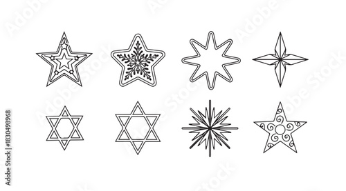 Collection of ornate star and geometric shape silhouettes with intricate patterns