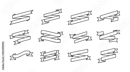 Collection of hand drawn ribbon banners in a distinctive silhouette style