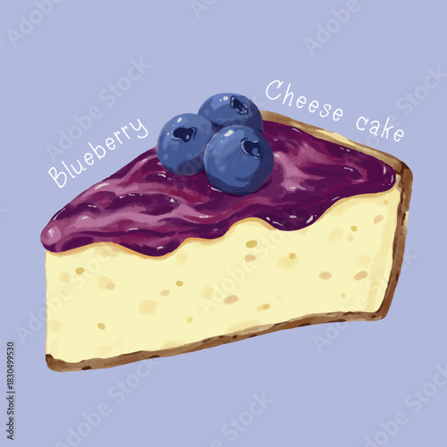 Hand drawn delicious Blueberry Cheese cake illustration