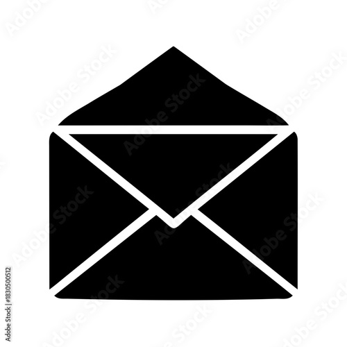 Simple Black and White Icon of an Open Envelope for Communications Purposes