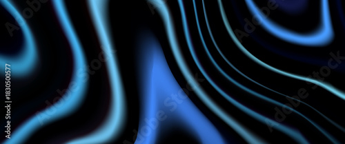 Dark abstract vector background with flowing blue and cyan neon lines, creating a sleek, modern, and futuristic fluid wave design.