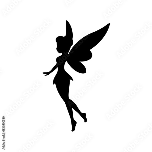 Black Silhouette of a Fantasy Fairy Flying with Grace and Elegance