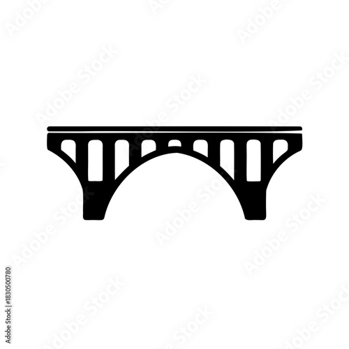 Silhouette image depicting a stone arch bridge with support columns below the deck