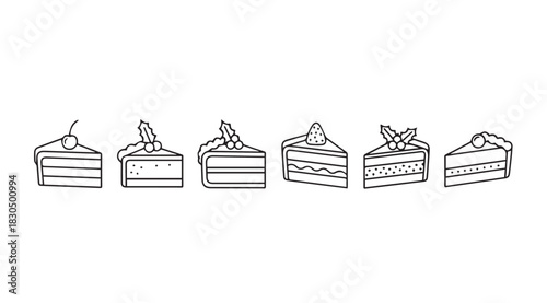 A row of delicious sliced cake pieces with toppings silhouette