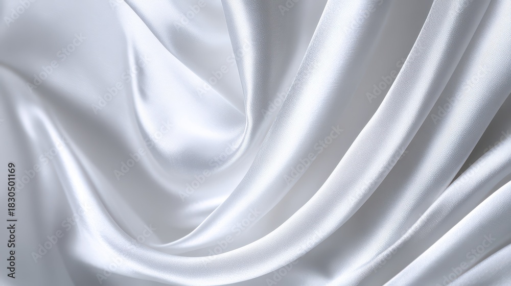 Fototapeta premium Close-up white silk fabric with soft folds and satin sheen for a luxurious background