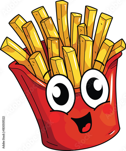 Cute Happy French Fries Cartoon Character Vector Illustration