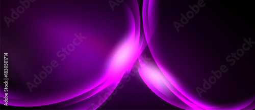 Abstract purple waves, smooth gradients, dark background. Bright central glow creates dynamic visual impact. Minimalist design.