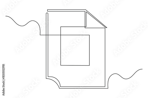 Single line art illustration of classic paper document isolated outline