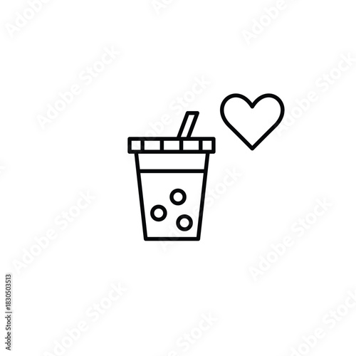 Bubble tea and heart. Romantic date, customer favorite. Pixel perfect, editable stroke vector icon