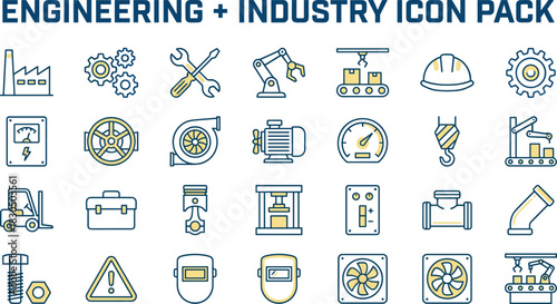 Industrial technology and engineering thin line icon collection