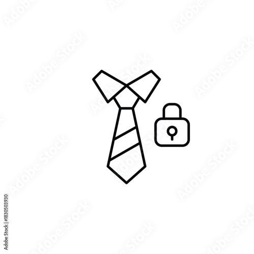 Suit tie and lock. Secure business, private employee information. Pixel perfect, editable stroke vector icon