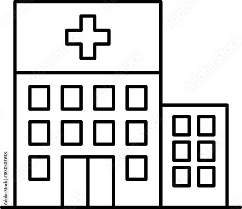 Clean Outline Hospital Building Medical Cross Icon