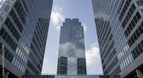 Wallpaper Mural Three modern high-rise office buildings create a dramatic geometric frame against a bright sky. Torontodigital.ca