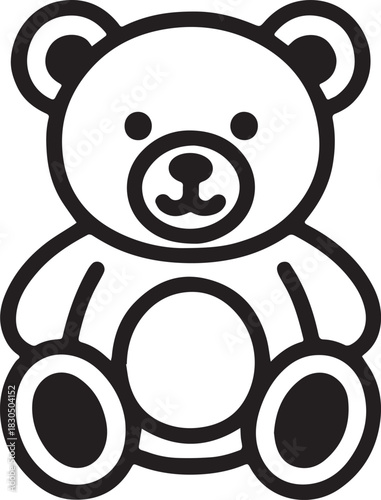 A simple monochrome illustration of a classic teddy bear, embodying innocence and comfort.