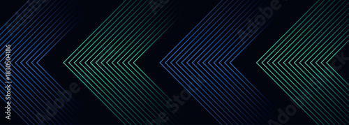 Dark abstract background with glowing green and blue arrow lines design. Modern geometric line pattern for covers, posters, banners, brochures, presentations and websites. VOL. 2