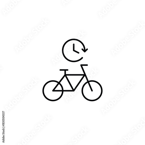 Bicycle and clock. Fast delivery, rent or workout. Pixel perfect, editable stroke vector icon