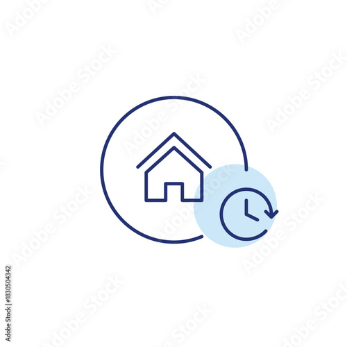 House and clock. Real estate scheduled maintenance, smart home. Mortgage or rent deadlines. Pixel perfect, editable stroke vector icon