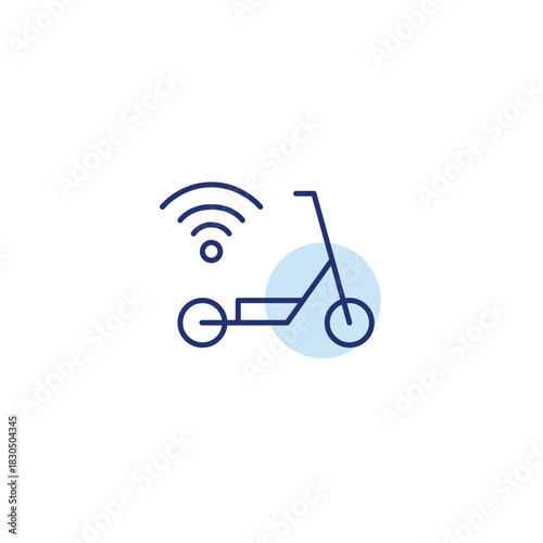 E-scooter and wi-fi. Connected personal mobility, eco-friendly smart transportation. Pixel perfect, editable stroke vector icon