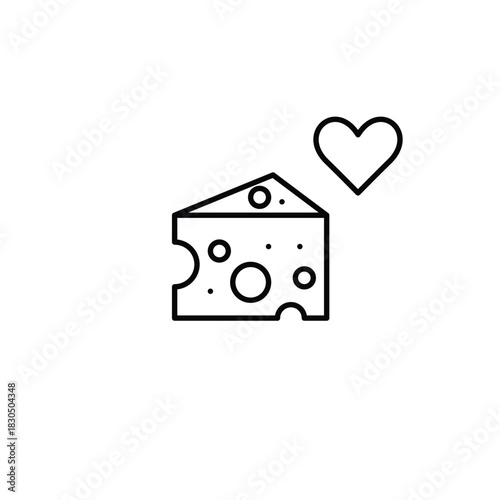 Block of cheese and heart. Healthy groceries for cooking. Customer favorite. Pixel perfect, editable stroke vector icon