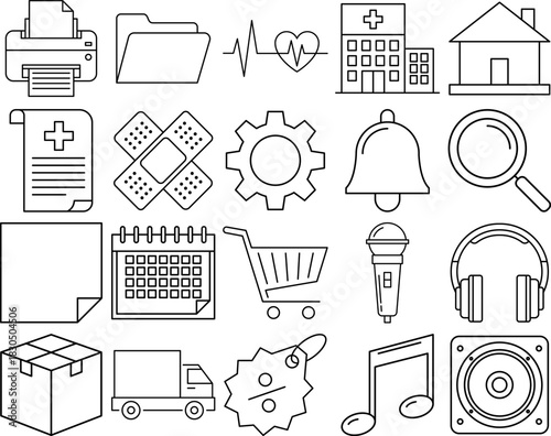 Basic UI Interface Icons Set: Home Search Settings Bell